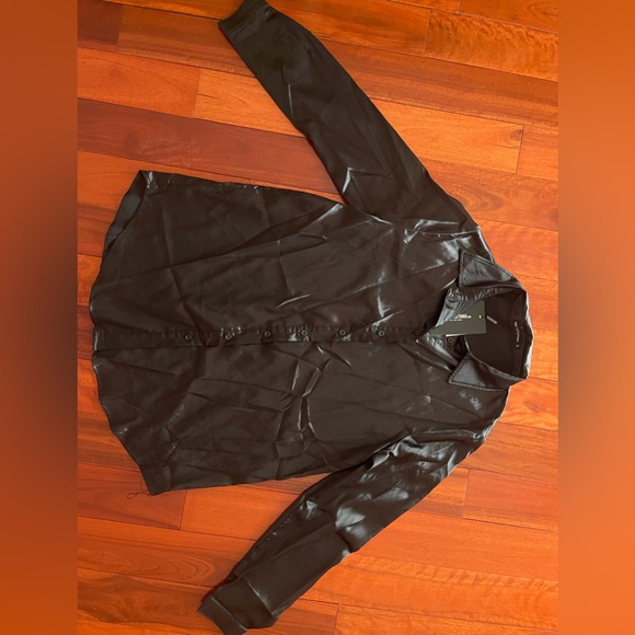 Black Satin Button Up Shirt - PLT - Picture 4 of 7